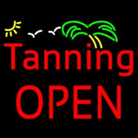 Red Tanning Block Open With Palm Tree Neon Sign