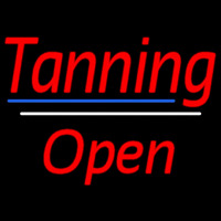 Red Tanning Open Blue White Line Neon Sign
