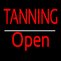 Red Tanning Open White Line Neon Sign