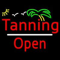 Red Tanning Open White Line With Palm Tree Neon Sign