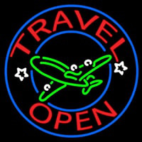 Red Travel Open Blue Circle Neon Sign