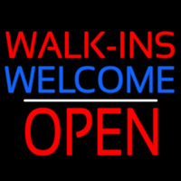 Red Walk Ins Welcome Open White Line Neon Sign