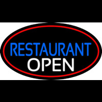Restaurant Open Oval With Red Border Neon Sign