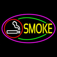 Round Cigar And Smoke Oval With Pink Border Neon Sign