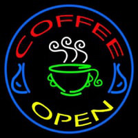 Round Coffee Open Neon Sign