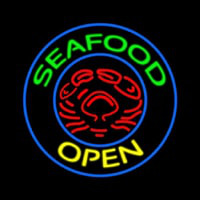 Round Green Seafood Open Neon Sign