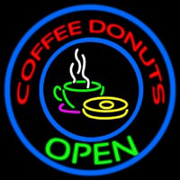Round Red Coffee Donuts Open Neon Sign