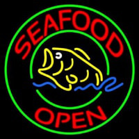 Round Seafood Open  Neon Sign