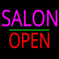 Salon Block Open Green Line Neon Sign