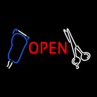Scissor With Clipper Logo Open Neon Sign