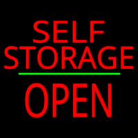 Self Storage Open Block Green Line Neon Sign