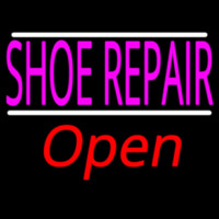 Shoe Repair Open With White Line Neon Sign