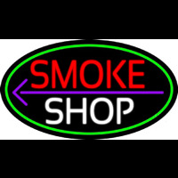 Smoke Shop And Arrow Oval With Green Border Neon Sign