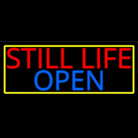 Still Life Open With Yellow Border Neon Sign
