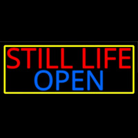 Still Life Open With Yellow Border Neon Sign