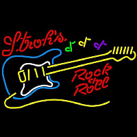 Strohs Rock N Roll Yellow Guitar Beer Sign Neon Sign