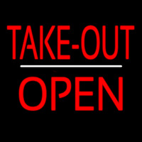 Take Out Open White Line Neon Sign