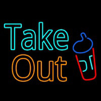 Take Out With Wine Glass Neon Sign