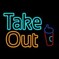 Take Out With Wine Glass Neon Sign
