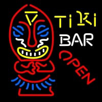 Tiki Bar Open Palm Tree Bamboo Hut Neon Sign