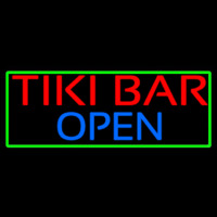 Tiki Bar Open With Green Border Neon Sign