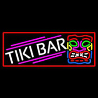 Tiki Bar Sculpture With Red Border Neon Sign