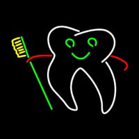 Tooth With Brush Logo Neon Sign