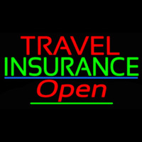 Travel Insurance Open With Blue Line Neon Sign