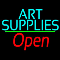 Turquoise Art Supplies With Open 2 Neon Sign