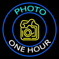 Turquoise Photo One Hour With Camera Neon Sign