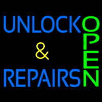 Unlock And Repairs Green Open Neon Sign