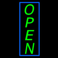 Vertical Open With Blue Border Neon Sign