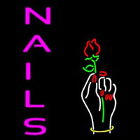 Vertical Pink Nails With Hand And Flower Logo Neon Sign