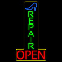 Vertical Shoe Repair Open Neon Sign