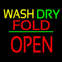 Wash Dry Fold Block Open Green Line Neon Sign