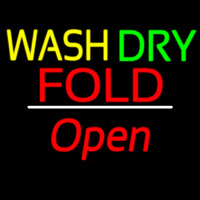 Wash Dry Fold Open White Line Neon Sign