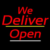 We Deliver Open Yellow Line Neon Sign