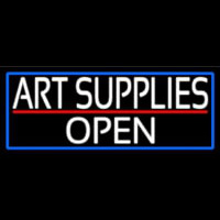White Art Supplies Open With Blue Border Neon Sign
