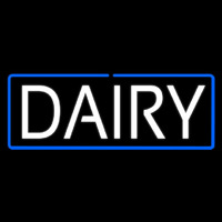 White Dairy With Blue Border Neon Sign