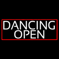 White Dancing Open With Red Border Neon Sign