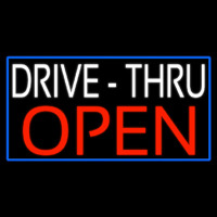 White Drive Thru Red Open With Blue Border Neon Sign