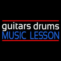 White Guitar Drums Blue Music Lesson Neon Sign