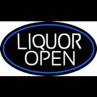 White Liquor Open Oval With Blue Border Neon Sign