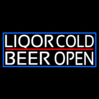 White Liquors Cold Beer With Blue Border Neon Sign