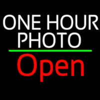 White One Hour Photo Open 2 Neon Sign