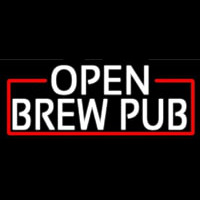 White Open Brew Pub With Red Border Neon Sign