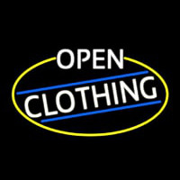 White Open Clothing Oval With Yellow Border Neon Sign