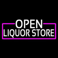 White Open Liquor Store With Pink Border Neon Sign
