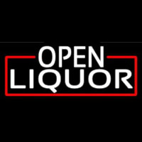 White Open Liquor With Red Border Neon Sign
