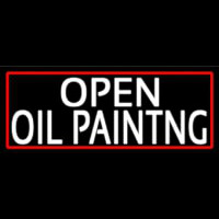 White Open Oil Painting With Red Border Neon Sign